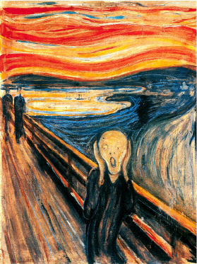 에드바르 뭉크의 '절규'(1893년). 가로 73.5cm × 세로 91cm. 유화. 노르웨이 오슬로 국립미술관 소장.